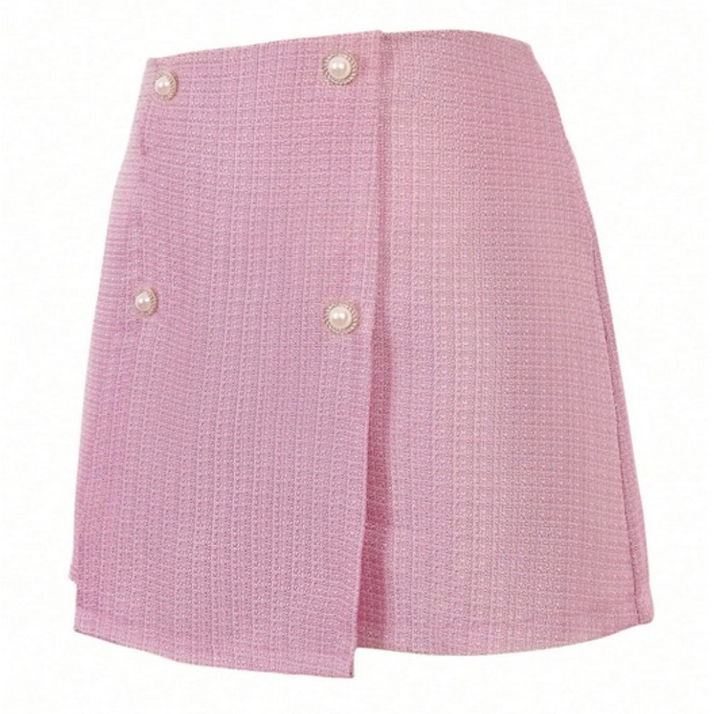 Pink Tweed Skirt with Button Details - Picture 2 of 6